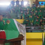 Plt Bupati Langkat, Syah Afandin saat menutup turnamen futsal cup I di GOR Stabat, Kamis (28/7/2022)