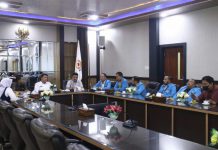 Suasana pertemuan Kadispora Sumut bersama jajaran Pengurus KNPI Sumut, Kamis (4/8/2022)