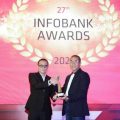 Dirut Bank Sumut, Rahmad Fadillah saat menerima Golden Trophy Award 2022 dari Infobank