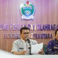 Kadispora Sumut Tuahta R Saragih memberikan keterangan pers soal sayembara desain maskot, logo, tagline dan lagu PON 2024.