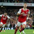 Pemain Arsenal merayakan kemenangan 3-1 atas Brentford