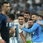 Pemain Timnas Argentina merayakan keberhasilannya