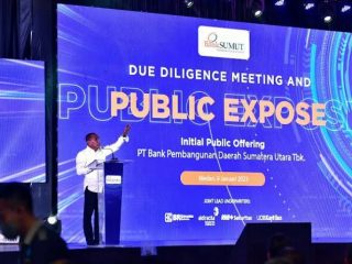 Gubsu, Pemegang Saham Pengendali Bank Sumut, Edy Rahmayadi, berbicara dalam Public Expose IPO PT Bank Sumut, Senin (9/1/2023). (kaldera/kominfo)