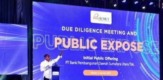 Gubsu, Pemegang Saham Pengendali Bank Sumut, Edy Rahmayadi, berbicara dalam Public Expose IPO PT Bank Sumut, Senin (9/1/2023). (kaldera/kominfo)