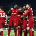 Pemain Liverpool merayakan gol M Salah ke gawang MU saat laga lanjutan Liga Inggris di Stadion Anfield, Minggu (5/3/2023). Liverpool menang besar 7-0. Foto:Reuters