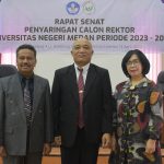 Prof Baharuddin (paling kiri) meraih suara terbesar dengan 46 suara senat dalam pemilihan calon Rektor Unimed 2023-2027.(kaldera/HO)