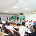 Ketua Kadin Sumut Firsal Ferial Mutyara dan para wakil ketua menyambut kehadiran Edmund Chia, Konsulat Jenderal Singapura, di kantor Kadin, kemarin.