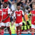 Pemain Arsenal terlihat lesu usai kalah 0-3 dari Brighton di Stadion Emirates, Minggu (14/5/2023). Foto:Reuters