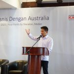 Ketua Kadin Sumut Firsal Ferial Mutyara saat berbicara di acara cakap bisnis dengan Australia di Hotel Four Point Medan, kemarin