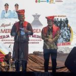 Walikota Medan Bobby Nasution meminta membangun Medan metropolitan dengan berlandaskan budaya dalam Merdang Merdem Kerja Tahun Kuta Medan 2023 di Lapangan Benteng Medan, Rabu (26/7).