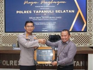 Kepolisian Resort Tapanuli Selatan (Tapsel) mendapat penghargaan dari Kementerian Keuangan Dirjen Perbendaharan melalui Kantor Pelayanan Perbendaharaan Negara (KPPN) Padangsidimpuan dengan kategori sangat baik.