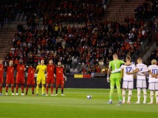 Laga Belgia melawan Swedia dalam kualifikasi Euro 2024 yang berlangsung di Stadion Raja Baudouin, Selasa (17/10/2023). Timnas Swedia meminta pihak penyelenggara pertandingan menghentikan laga di babak kedua.