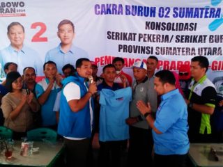 Sebanyak 30 serikat buruh menyatukakan sikap mendukung dan memenangkan pasangan pasangan calon presiden – wakil presiden nomor urut 2, Prabowo Subianto – Gibran Rakabuming Raka di Sumatera Utara.
