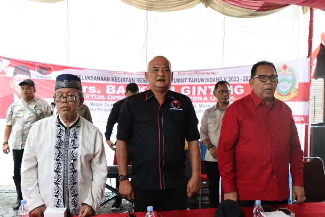 Ketua DPRD Sumatera Utara, Baskami Ginting melakukan serangkaian kegiatan serap aspirasi, di Jalan Laboratorium, Kelurahan Kesawan, Kecamatan Medan Barat, Kamis (18/1/2024).