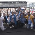 Ribuan warga Kota Medan dan sekitarnya mengikuti senam gemoy di Halaman Sekretariat TKD Prabowo - Gibran Sumut, Jalan Balai Kota Medan, Minggu (28/1/2024).