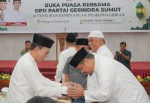 DPD Gerindra Sumut menggelar syukuran kemenangan Prabowo Subianto dan Gibran Rakabuming Raka dalam pemilihan presiden yang dihelat 14 Februari 2024.