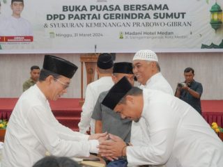 DPD Gerindra Sumut menggelar syukuran kemenangan Prabowo Subianto dan Gibran Rakabuming Raka dalam pemilihan presiden yang dihelat 14 Februari 2024.