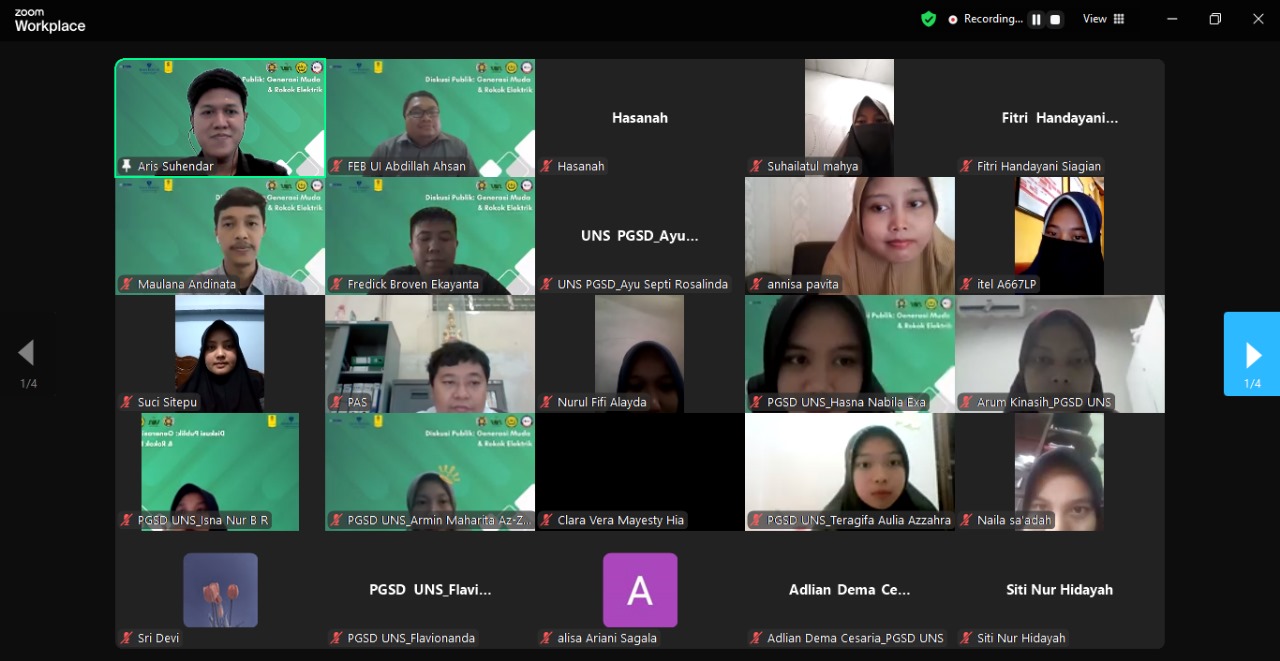 Tampilan layar Diskusi tentang Generasi Muda dan Rokok Elektrik.(HO/kaldera)