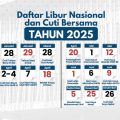 Ini Daftar Hari Cuti Bersama (Tanggal Warna Hitam) dan Hari Libur Nasional (Tanggal Warna Merah)