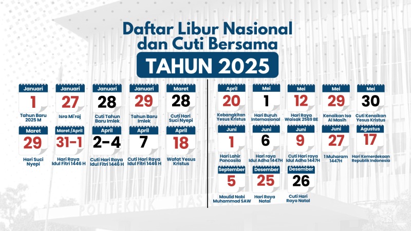 Ini Daftar Hari Cuti Bersama (Tanggal Warna Hitam) dan Hari Libur Nasional (Tanggal Warna Merah)