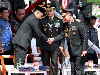 Upacara Hari Peringatan HUT ke-79 Bhayangkara di Lapangan KS Tubun Mapolda Sumut, Jalan Sisingamangaraja, Medan, Selasa (1/7/2025).