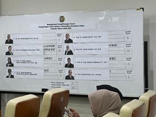 Senat Akademik (SA) Universitas Sumatera Utara (USU) baru saja melakukan pemilihan calon rektor di Ruang Senat Akademik, Biro Rektor USU, Kamis (25/9/2025) untuk menentukan tiga besar Calon Rektor USU dari delapan calon yang lolos penjaringan untuk audisi.
