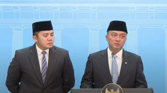Menteri Sekretaris Negara Prasetyo Hadi dalam konferensi pers di Kantor Presiden, Kompleks Istana Kepresidenan, Jakarta, Senin (8/9/2025).