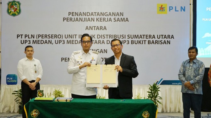 Pemko Medan dan PT. PLN melakukan penandatanganan perjanjian kerjasama terkait Pemungutan dan Penyetoran Pajak Barang dan Jasa Tertentu (PBJT) Atas Tenaga Listrik dan Pembayaran Rekening Listrik Pemko Medan.