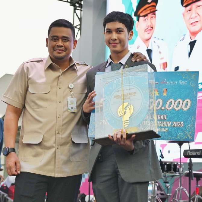 Gubernur Sumut Bobby Afif Nasution bersama Muhammad Reihan Reza. Foto: IST