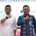 Gubernur Sumatera Utara Bobby Nasution berfoto bersama dengan Kepala Perwakilan BI Sumut, Rudi Brando Hutabarat usai pertemuan keduanya di Aula T Rizal Nurdin, Rumah Dinas Gubernur Sumut, Kamis (20/11/2025). Foto: dokumen Dinas Kominfo Sumut