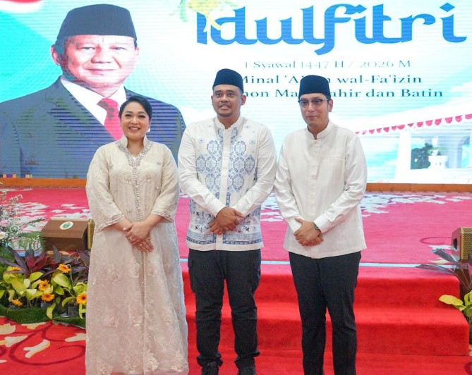 Wali Kota Medan Rico Tri Putra Bayu Waas menghadiri open house Idulfitri 1447 H yang digelar Gubernur Sumatera Utara Bobby Afif Nasution, Sabtu (21/3/2026).
