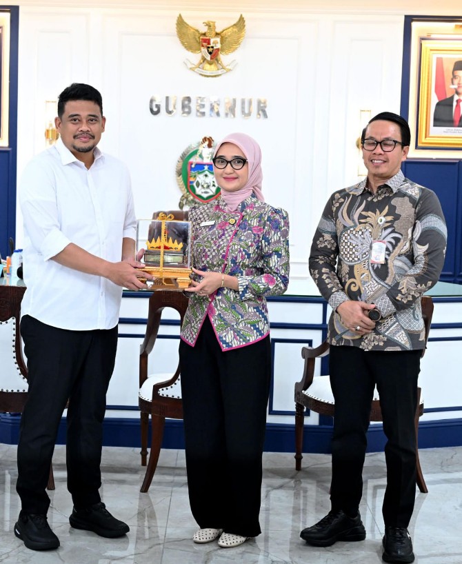 Bobby saat menerima kunjungan Wakil Gubernur Lampung, Jihan Nurlela, di Ruang Kerja Gubernur Sumut, Jalan Diponegoro, Medan, Selasa (5/5/2026).