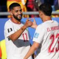 Ismael Saibari melakukan selebrasi bersama rekannya usai mencetak gol cepat ke gawang Skotlandia. Maroko menang 1-0. Foto: google