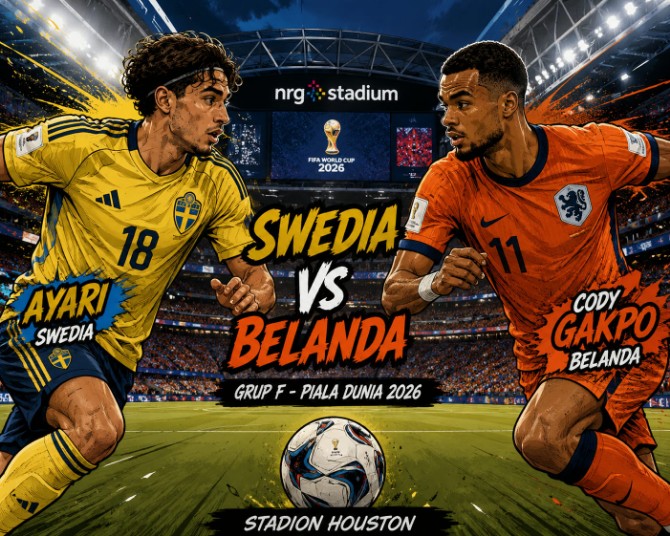 Laga panas tersaji pada pertandingan kedua Grup F Piala Dunia 2026 saat Belanda menghadapi Swedia di Stadion Houston, Minggu (21/6/2026).