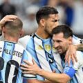 Penyerang Argentina Lionel Messi melakukan selebrasi usai mencetak gol ke gawang Austria pada laga kedua penyisihan grup J Piala Dunia 2026 di Stadion Dallas, Selasa (23/6/2026). Argentina menang 2-0 dalam laga itu lewat gol Messi. Foto: Reuters