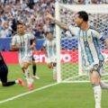 Kapten Timnas Argentina, Lionel Messi melakukan selebrasi usai mencetak gol pembuka kemenangan timnya saat menghadapi Tanjung Verde di Stadion Miami, Sabtu (4/7/2026). Argentina menang 3-2. Foto: Reuters