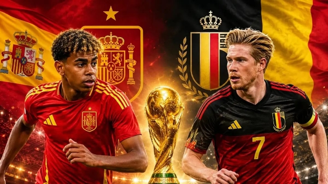 Timnas Spanyol dan Belgia akan saling berhadapan pada babak perempat final Piala Dunia 2026 di Stadion Los Angeles, Sabtu (11/7/2026) WIB.