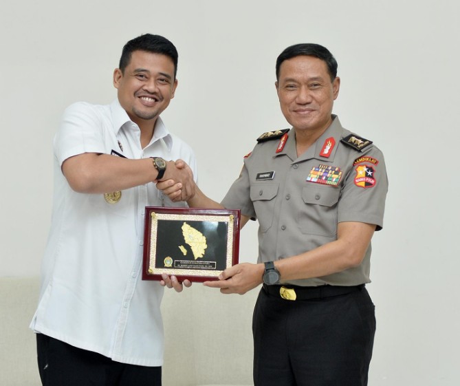 Bobby Nasution saat menerima audiensi peserta Praktik Kerja Dalam Negeri (PKDN) Sekolah Staf dan Pimpinan Tinggi (Sespimti) Polri Dikreg ke-36 Tahun 2026 di Kantor Gubernur Sumut, Jalan Diponegoro, Medan, Selasa (6/10/2026).